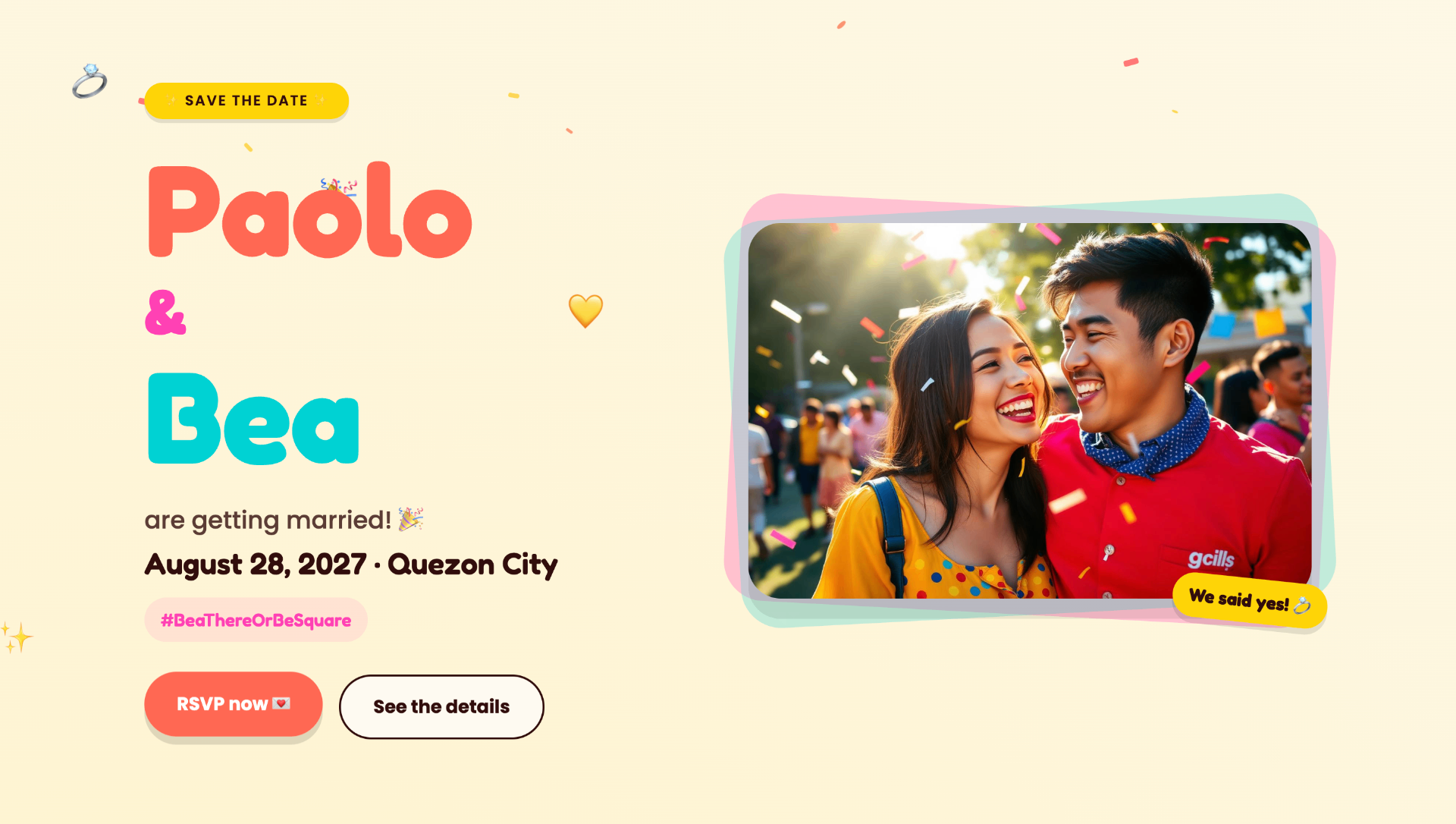 Bright & Playful wedding website sample